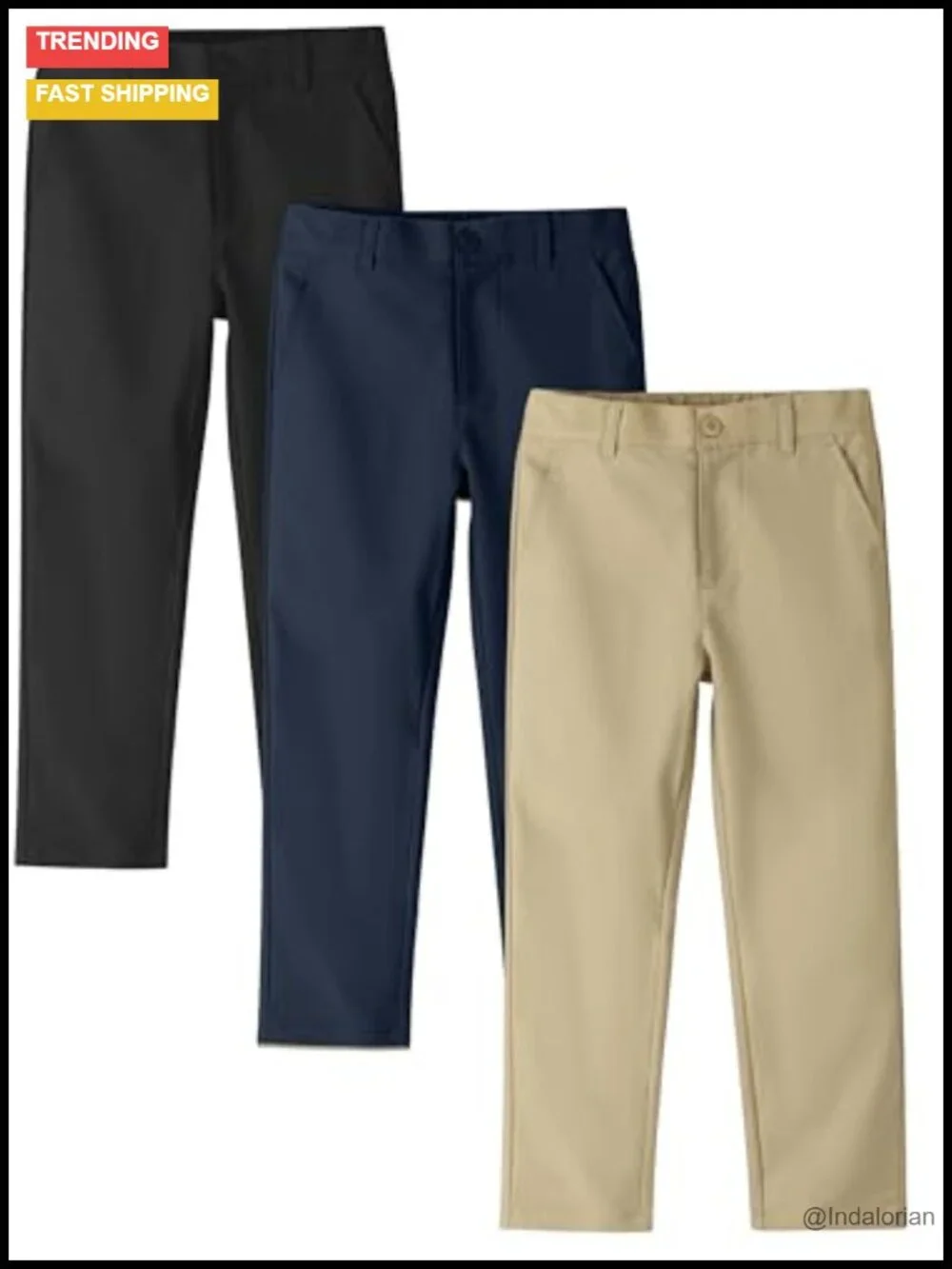 3-Pack Boys School Uniform Pants Quick Dry Adjustable Waist